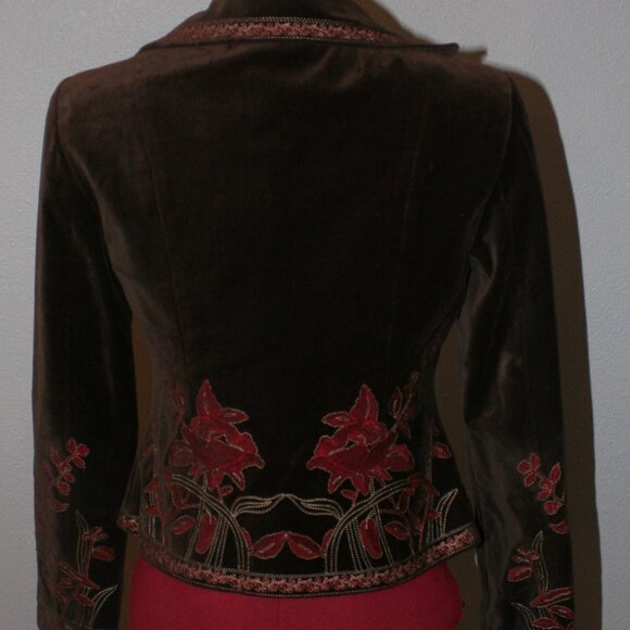 Vintage Ladies Brown Velvet Nygard Collections Petites Embroidered Jacket - Sz 2 - Picture 8 of 14
